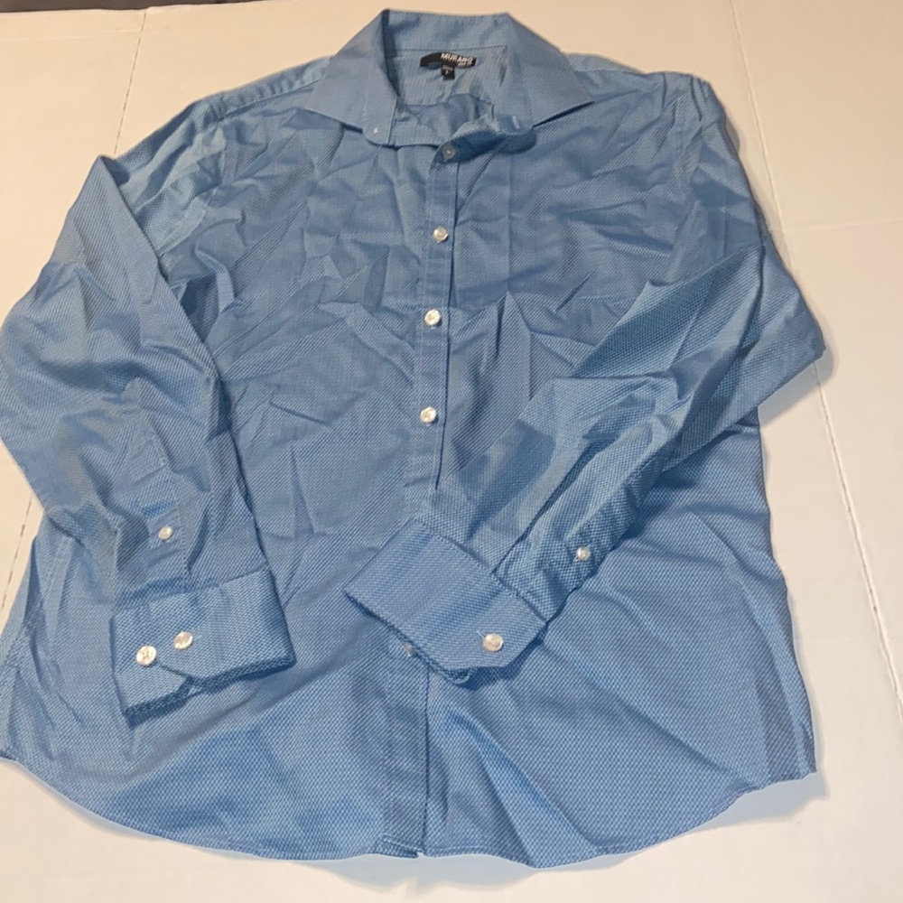 Murano slim fit blue houndstooth long sleeve button down shirt size L